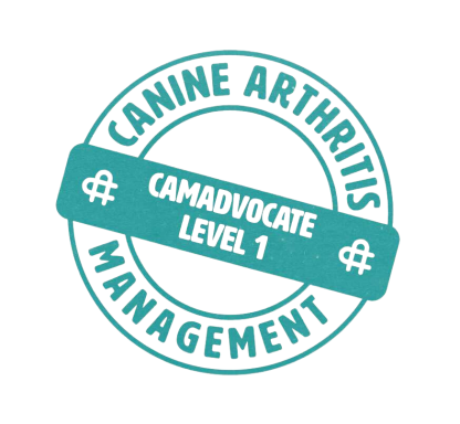 A badge showing the completion of the Canine Arthritis Management Advocate  Level 1 Course